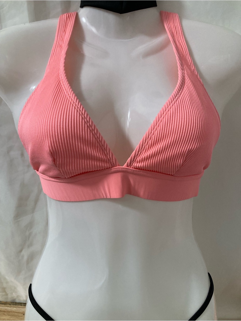 Ardene Swim Coral Pink Ribbed Triangle Bikini Top Size S